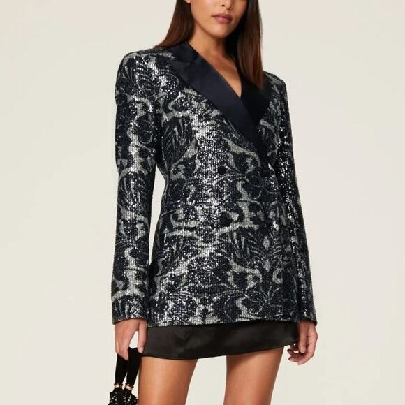 Rotate Birger Christensen Augustina Blazer Sequin Double Breasted Black Gray 6 - Picture 1 of 10